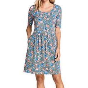 Lands End Casual Dress Size Large Petite Floral Print Short Sleeve Cotton Blend